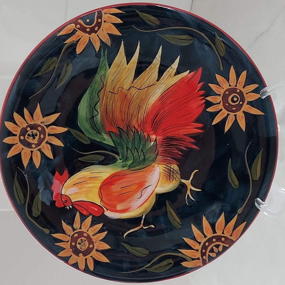 SUSAN WINGET Stonewear Rooster Collectible Plate With Sunflowers